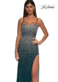 Picture of: Fitted Net Dress with Rhinestones and U Slit in Dark Teal, Style: 32840, Detail Picture 13