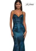 Picture of: Mermaid Metallic Jersey Dress with Draped Neckline in Dark Teal, Style: 32897, Detail Picture 13