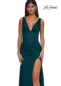 Picture of: Long Stretch Lace Prom Dress with Illusion Corset Waist in Dark Teal, Style: 32943, Detail Picture 13