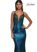 Picture of: Ruched Prom Dress with Metallic Lace and Fabric in Dark Teal, Style: 33059, Detail Picture 13