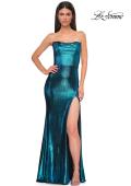 Picture of: Strapless Draped Neckline Prom Dress in Metallic Jersey in Dark Teal, Style 32828, Detail Picture 14