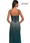 Picture of: Fitted Net Dress with Rhinestones and U Slit in Dark Teal, Style: 32840, Detail Picture 14