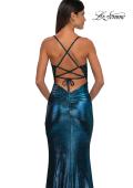 Picture of: Ruched Prom Dress with Metallic Lace and Fabric in Dark Teal, Style: 33059, Detail Picture 14