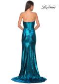 Picture of: Strapless Draped Neckline Prom Dress in Metallic Jersey in Dark Teal, Style 32828, Detail Picture 15