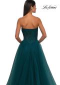 Picture of: A-line Tulle Gown with Lace Corset Bodice and Slit in Dark Teal, Style: 32579, Detail Picture 16