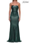 Picture of: Strapless Metallic Jersey Gown with Ruching and Fitted Silhouette in Dark Teal, Style: 33424, Detail Picture 17