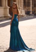 Picture of: Strapless Draped Neckline Prom Dress in Metallic Jersey in Dark Teal, Style 32828, Back Picture