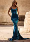 Picture of: Metallic Jersey Dress with Low Back and Ruching in Dark Teal, Style 32932, Back Picture