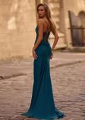 Picture of: Lace and Ruched Jersey Prom Dress with Deep V Neckline in Dark Teal, Style 33001, Back Picture
