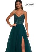 Picture of: Beautiful A-line Prom Dress with Rhinestone Encrusted Corset Top in Dark Teal, Style: 32754, Detail Picture 18