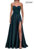 Picture of: Strapless Satin A-Line Gown with Draped Bodice and High Slit in Dark Teal, Style: 33417, Detail Picture 18