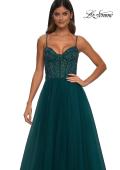 Picture of: Beautiful A-line Prom Dress with Rhinestone Encrusted Corset Top in Dark Teal, Style: 32754, Detail Picture 20