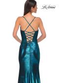 Picture of: Fitted Metallic Jersey Prom Dress with Corset Style Top in Dark Teal, Style 32877, Detail Picture 20