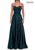 Picture of: Strapless Satin A-Line Gown with Draped Bodice and High Slit in Dark Teal, Style: 33417, Detail Picture 20