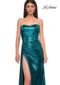Picture of: Strapless Chic Metallic Jersey Dress with Draped Slit in Dark Teal, Style 32830, Detail Picture 22