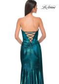 Picture of: Strapless Chic Metallic Jersey Dress with Draped Slit in Dark Teal, Style 32830, Detail Picture 23