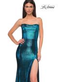 Picture of: Strapless Draped Neckline Prom Dress in Metallic Jersey in Dark Teal, Style 32828, Detail Picture 27