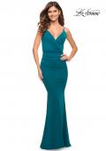 Picture of: Versatile Ruched Jersey Dress with Faux Wrap Top in Dark Teal, Style: 30780, Detail Picture 1