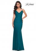 Picture of: Illusion Back with Boning Detail on Jersey Prom Dress in Blue, Style: 32153, Detail Picture 1