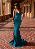 Picture of: Strapless Ruched Mermaid Gown with Lace-Up Back in Dark Teal, Style: 33360, Detail Picture 1