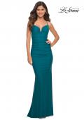 Picture of: Stunning Luxe Jersey Dress with Deep V Neckline in Dark Teal, Detail Picture 2
