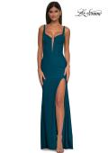 Picture of: Corset Jersey Prom Dress with Deep V Neckline in Dark Teal, Style: 32763, Detail Picture 2