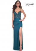 Picture of: Illusion Lace Bodice Prom Dress with Rhinestones in Dark Teal, Style: 31988, Detail Picture 3
