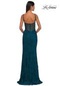 Picture of: Stretch Lace Prom Dress with Illusion Back and Sides in Dark Teal, Style: 32529, Detail Picture 3