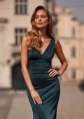 Picture of: Metallic Jersey Gown with V-Neckline and Low Back in Dark Teal, Style: 33425, Detail Picture 3