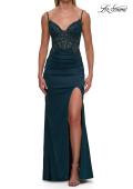 Picture of: Rhinestone Sheer Lace Bodice Prom Dress with High Slit in Dark Teal, Style: 33624, Detail Picture 3
