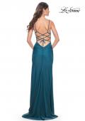 Picture of: Illusion Lace Bodice Prom Dress with Rhinestones in Dark Teal, Style: 31988, Detail Picture 4