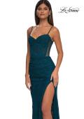 Picture of: Stretch Lace Prom Dress with Illusion Back and Sides in Dark Teal, Style: 32529, Detail Picture 4
