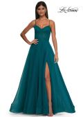 Picture of: Prom Dress with Sparkle Tulle and Ruched Corset Top in Dark Teal, Style: 32680, Detail Picture 4