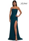 Picture of: Simple Long Stretch Lace Prom Dress with Ruching in Dark Teal, Style: 32773, Detail Picture 4
