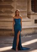 Picture of: Strapless Draped Neckline Prom Dress in Metallic Jersey in Dark Teal, Style 32828, Detail Picture 4