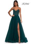 Picture of: Beautiful A-line Prom Dress with Rhinestone Encrusted Corset Top in Dark Teal, Style: 32754, Detail Picture 5