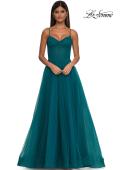 Picture of: Prom Dress with Sparkle Tulle and Ruched Corset Top in Dark Teal, Style: 32680, Detail Picture 6