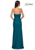 Picture of: Jersey Long Prom Dress with Ruching and Chic Rhinestone Neckline in Dark Teal, Style 32756, Detail Picture 6