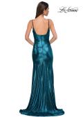 Picture of: Brushed Metallic Jersey Simple Prom Dress with Ruching in Dark Teal, Style 32812, Detail Picture 6
