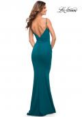 Picture of: Versatile Ruched Jersey Dress with Faux Wrap Top in Dark Teal, Style: 30780, Detail Picture 7