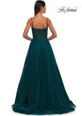 Picture of: Beautiful A-line Tulle Dress with Eyelet Neckline and Lace Top in Dark Teal, Style: 32594, Detail Picture 7