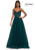 Picture of: Beautiful A-line Prom Dress with Rhinestone Encrusted Corset Top in Dark Teal, Style: 32754, Detail Picture 7