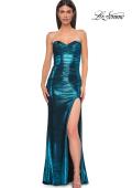 Picture of: Strapless Chic Metallic Jersey Dress with Criss Cross Bodice in Dark Teal, Style 32876, Detail Picture 7