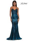 Picture of: Mermaid Metallic Jersey Dress with Draped Neckline in Dark Teal, Style: 32897, Detail Picture 7
