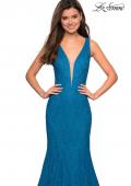 Picture of: Stretch Lace Prom Dress with Plunging Neckline in Dark Turquoise, Style: 27464, Detail Picture 9