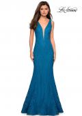 Picture of: Stretch Lace Prom Dress with Plunging Neckline in Dark Turquoise, Style: 27464, Detail Picture 5
