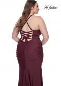 Picture of: Ruched Jersey Plus Dress with Lace Up Back in Dark Wine, Style: 32195, Detail Picture 8