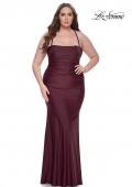 Picture of: Ruched Jersey Plus Dress with Lace Up Back in Dark Wine, Style: 32195, Detail Picture 1