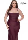 Picture of: Ruched Jersey Plus Dress with Lace Up Back in Dark Wine, Style: 32195, Detail Picture 7