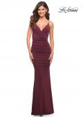 Picture of: Versatile Ruched Jersey Dress with Faux Wrap Top in Dark Wine, Style: 30780, Detail Picture 8